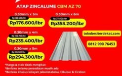 Atap Zincalume CBM AZ A70 3M di Toko Spandek Terdekat