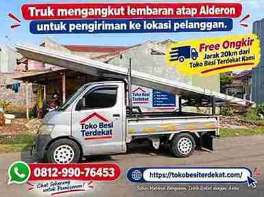 Truk mengangkut lembaran atap Alderon untuk pengiriman ke lokasi pelanggan